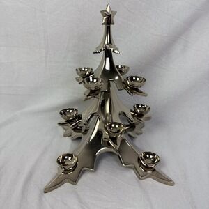 Silver Christmas Tree Candle Holder Centerpiece Holiday‎ Decor Tabletop
